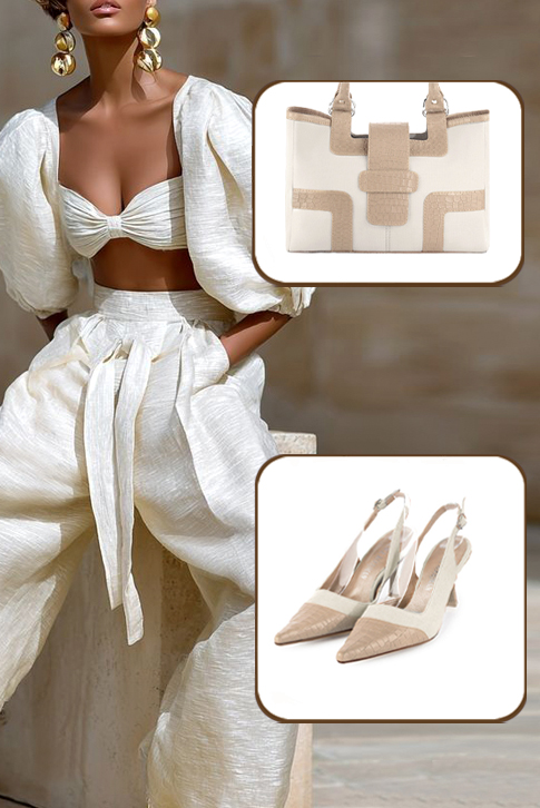 Dress slingback heels in tan beige and off white leather with high spool heels and pointed toe - Top view